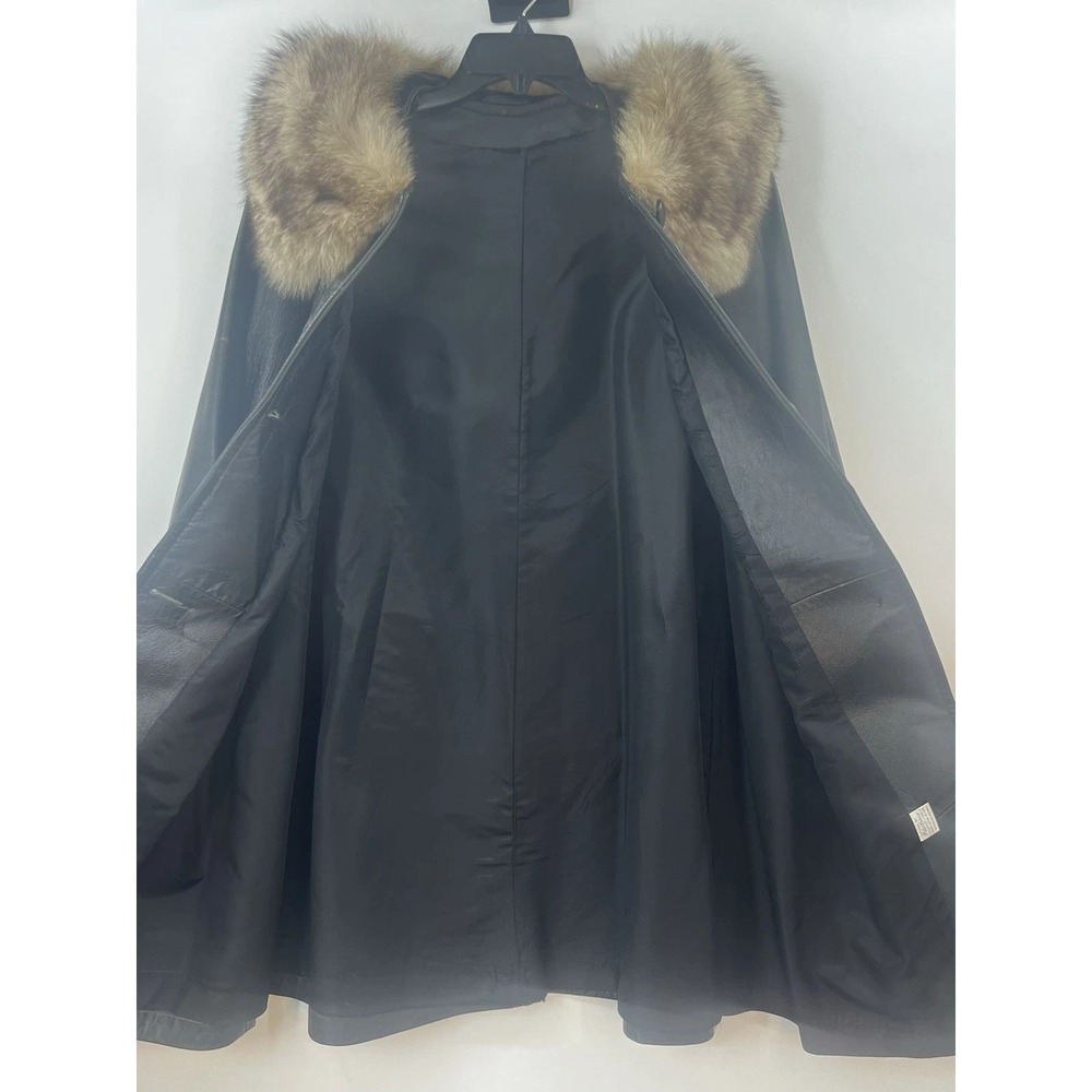 VTG Peter Caruso Mob Wife Leather Fur Collar Coat Womens XL Vintage Glam Luxury - Picture 9 of 15